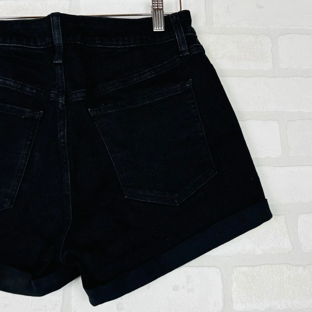 Old Navy Women's High Waisted Black Denim‎ Cuffed Jean Shorts Dark Wash Size 4
